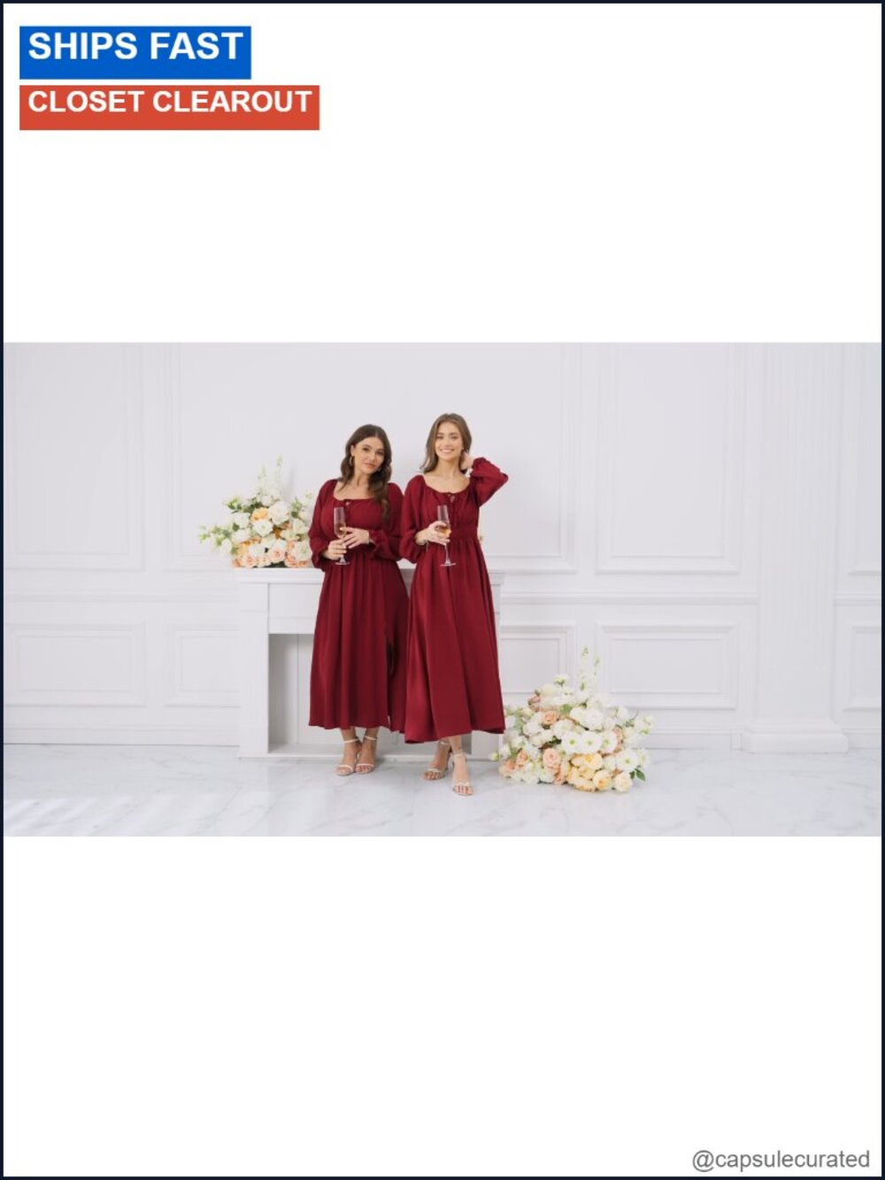 Plus Size Maxi Dress Long Sleeve Smocked Square Neck Floral - Picture 6 of 6